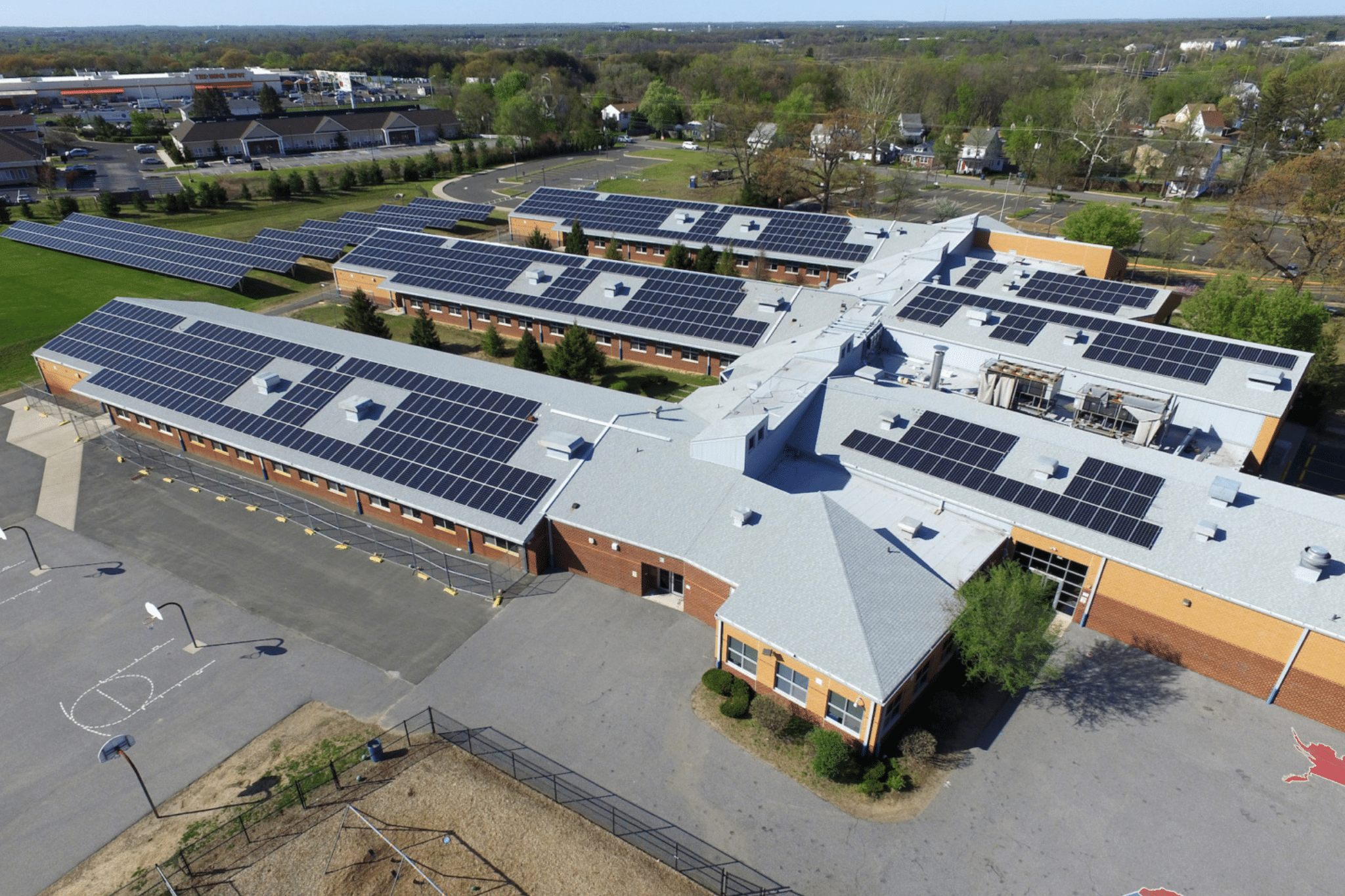 School with solar panels on the roof